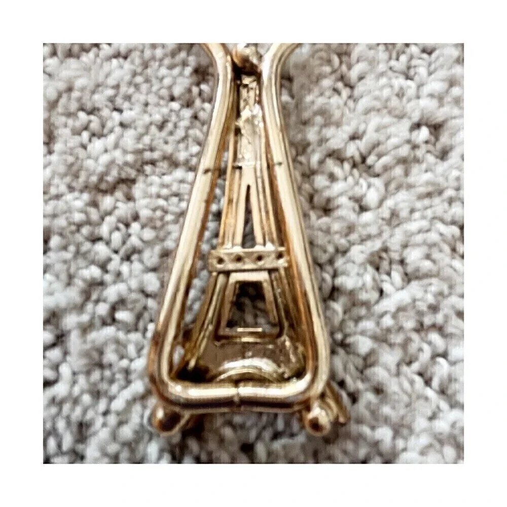 Vintage Eiffel Tower Bottle Opener Gold Green Gem Faux Emerald Paris France